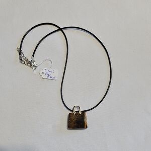 Black Cord Necklace with Brown Pendant